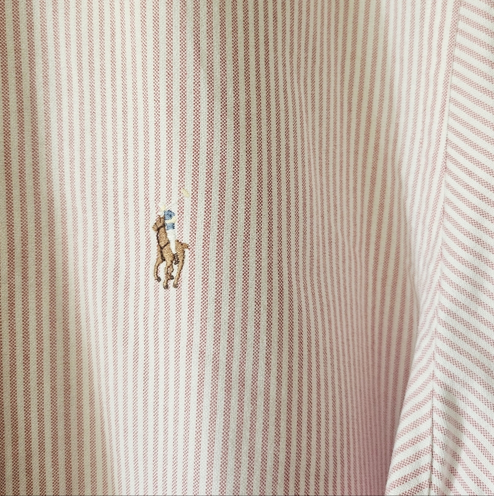 Ralph Lauren Mens Thick Pink Pinstripe Classic Fit Pony Logo Shirt 17.5 36/37 - Picture 4 of 7
